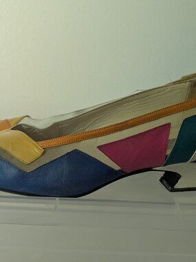 Vintage Stuart Weitzman Colorblock Leather Mesh Pumps 80s 90s Art Shoes 10